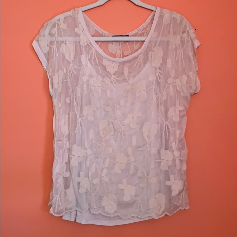 Off white shear embroidered top